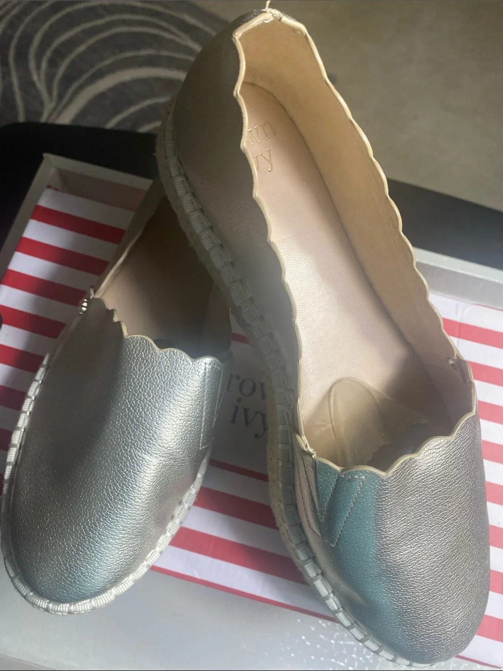 Metallic Silver Scalloped Espadrille Flats